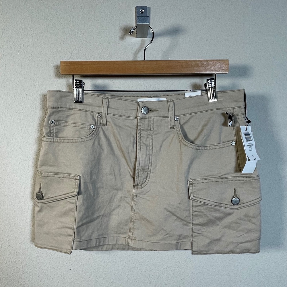 Denim Forum 90s Cargo Mini Skirt Womens 29 Sand Sable Beige New Utility Aritzia